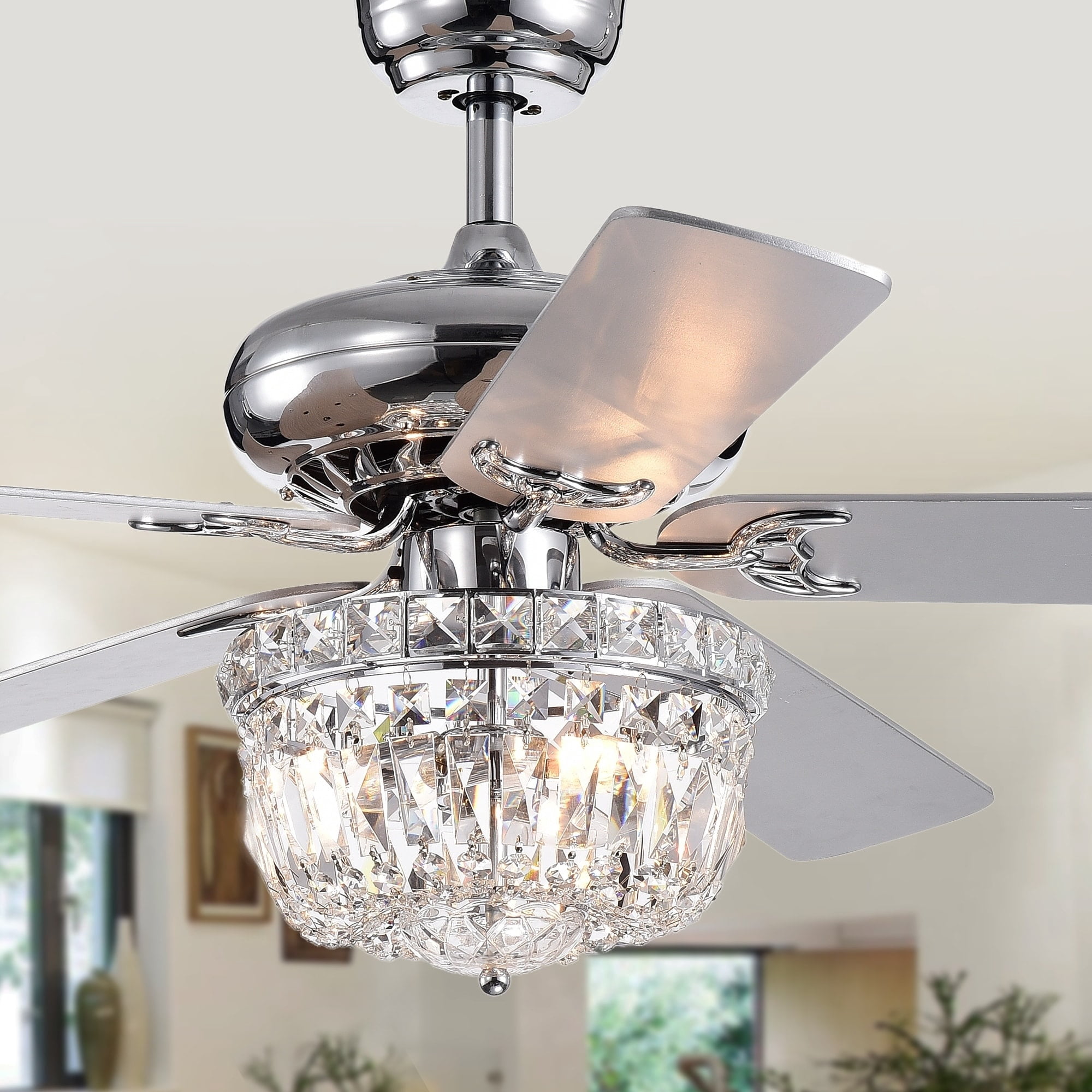 Galileo 52-Inch 5-Blade Chrome Lighted Ceiling Fans with Crystal Bowl Shade (Remote Controlled)