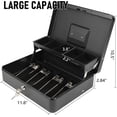 thumbnail image 5 of Caja de efectivo, 11.8l x 9.5w x 3.5h pulgadas, negra, caja de efectivo con bandeja de dinero y cerradura con llave con 4 ranuras para billetes y 5 monedas, caja de seguridad grande con llave, ca, 5 of 5