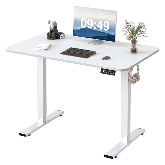 WDZS Electric Height Adjustable Standing Desk Large 40 x 24 Inches Sit Stand up Desk Home Office Computer Desk Memory Preset with T-Shaped Metal Bracket, White