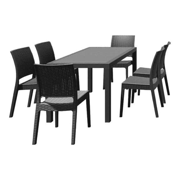 Luxury Commercial Living 7 Piece Gray Outdoor Patio Wickerlook Dining Set 55"