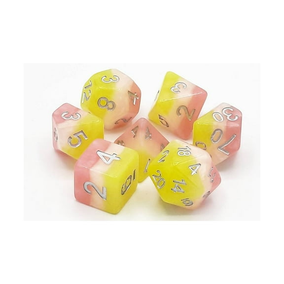 Old School Dice & Accessories Poly Set Lemonade Stand w/Silver (7) New