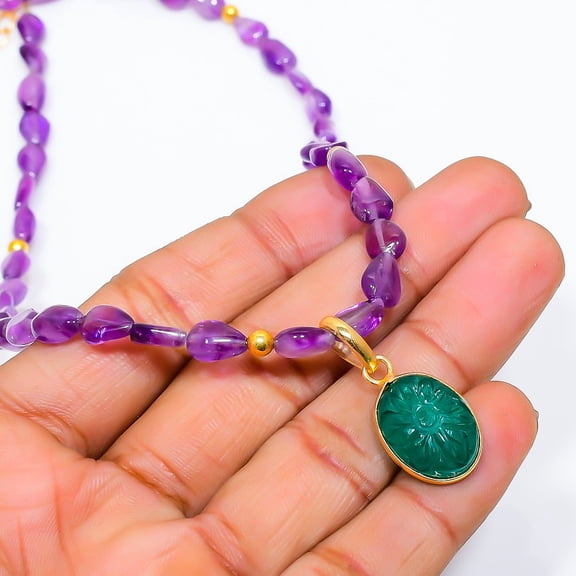 Sage Amethyst Gemstone Handmade 925 Sterling Silver Jewelry Necklace 20"
