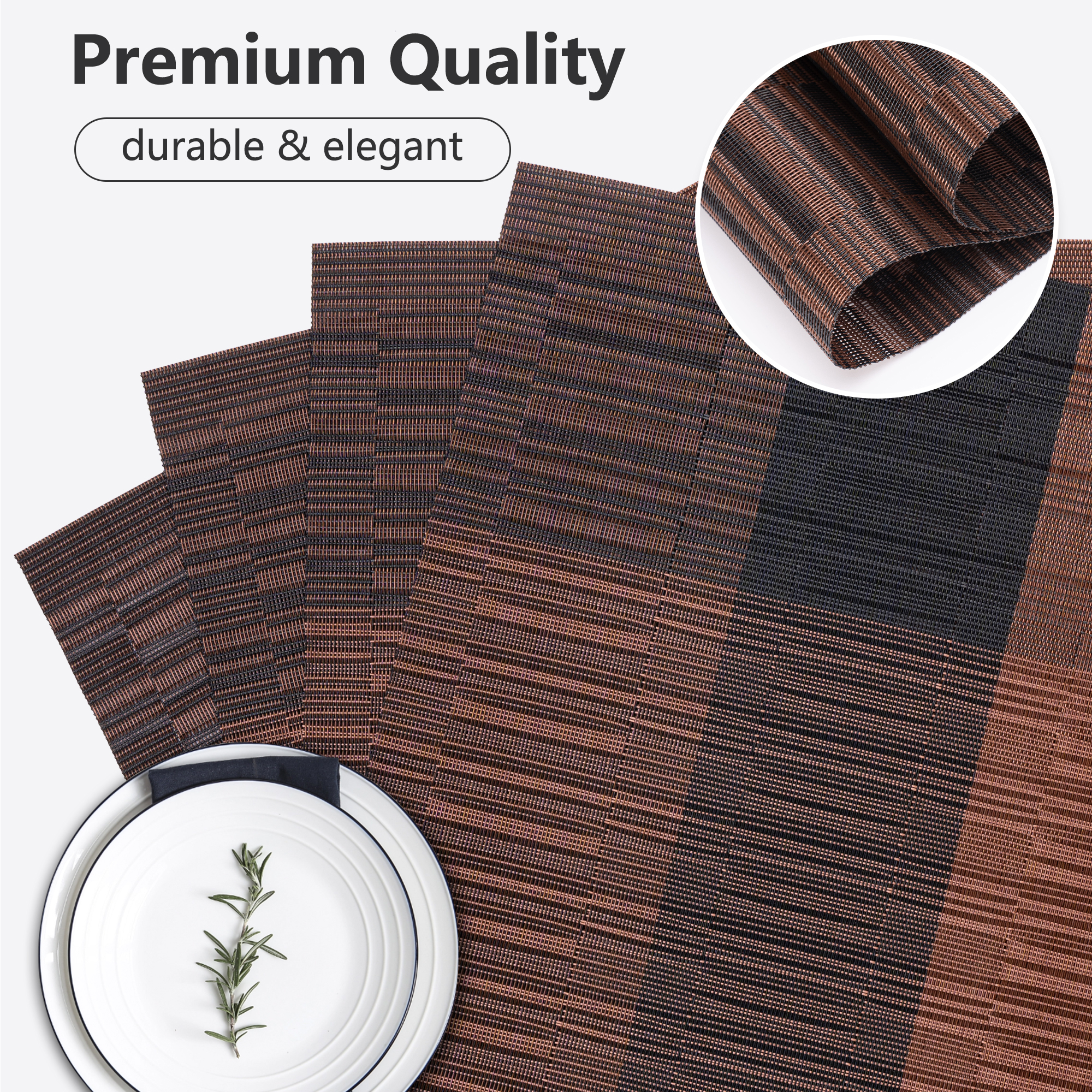 VCVCOO Set of 4 PVC Woven Placemats, Brown Stripe photo 3