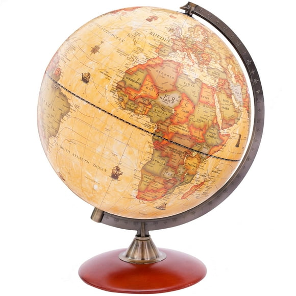Exerz Antique Globe Dia 12-inch / 30 cm with A Wood Base Vintage Decorative Political Desktop World - Rotating Full Earth Geography Educational - for Kids Adults School Home Office (Dia 12-inch)