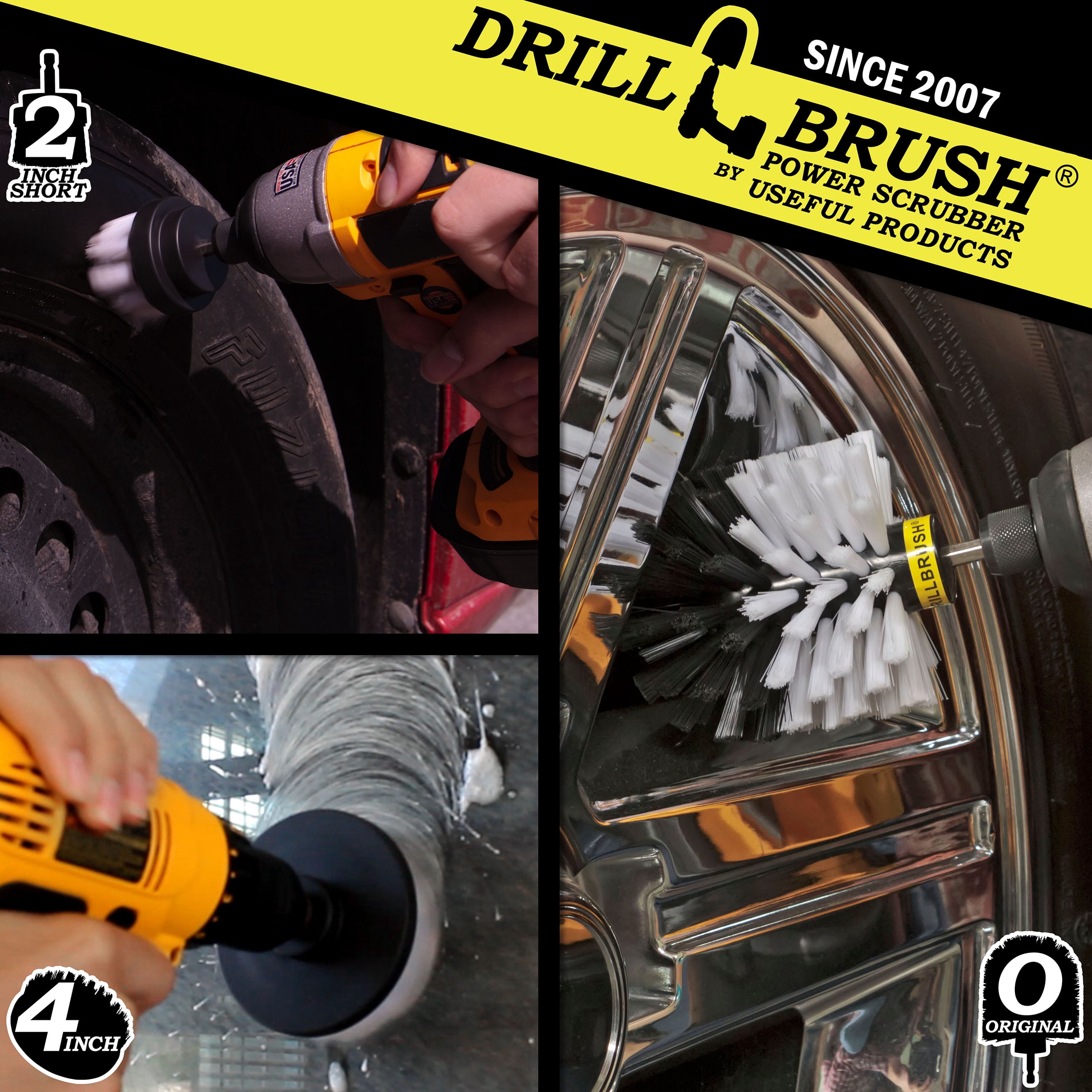 Drillbrush Car Detailing Kit Interior Cleaner Brush Set - 3 Piece Drill Brush Cleaning Tool Attachment Kit for Cleaning Furniture, Carpet, Chairs, Shower Door Glass – Drill Brush Wheel Cleaner Kit