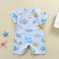 thumbnail image 2 of Sopiago Newborn Baby Boy Summer Clothes Mamas Boy Embroidery Jumpsuit Waffle Round Neck Romper Onesie 3 6 12 18 Months Romper Baby Boy Sky Blue,18-24 Months, 2 of 6