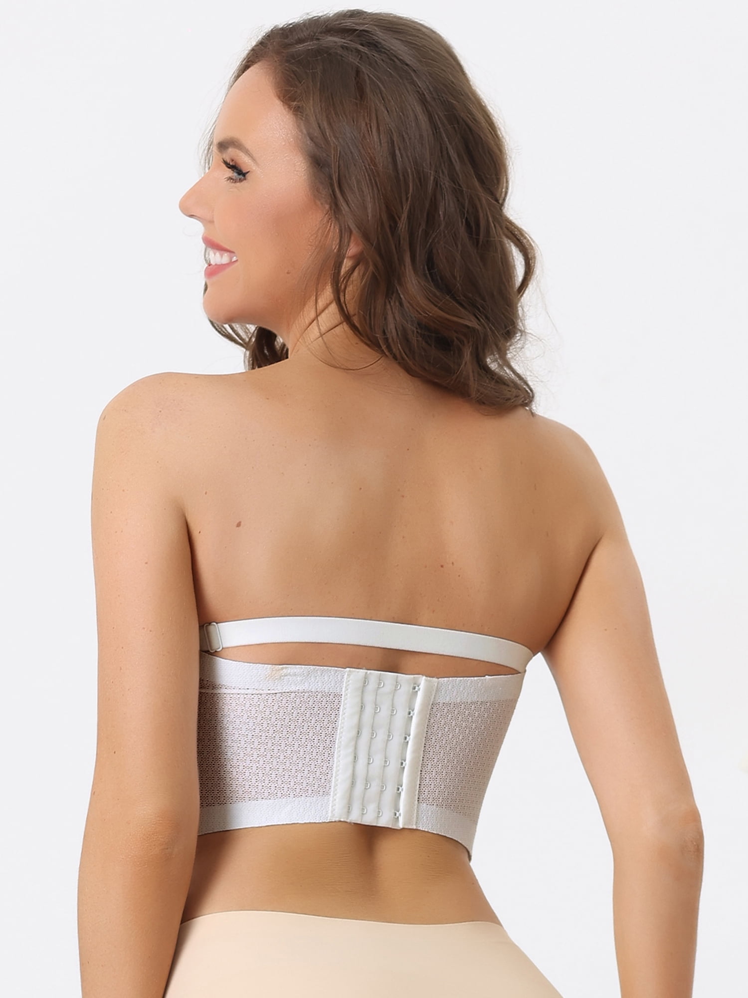 Unique Bargains Women's Wirefree Bras Strapless Breathable Push-up Bralette XXL White