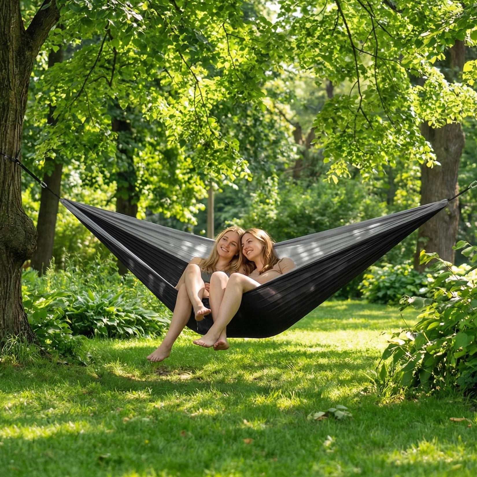 Double Camping Hammock with Straps Portable Lightweight Nylon Hammock 10FT x 6.5FT Heavy Duty Parachute Hammock for Outdoor Backpacking Travel Backyard, Black