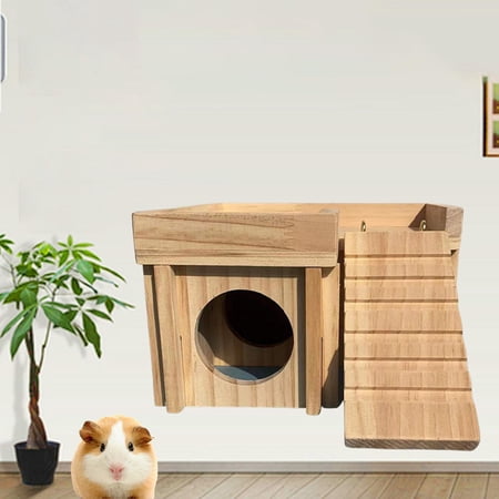 Wooden Hamster House, Natural Rats Hideout Hut Climbing Ladder Play Dwarf Hamster, Mouse, Rat, Gerbil and Other Animals