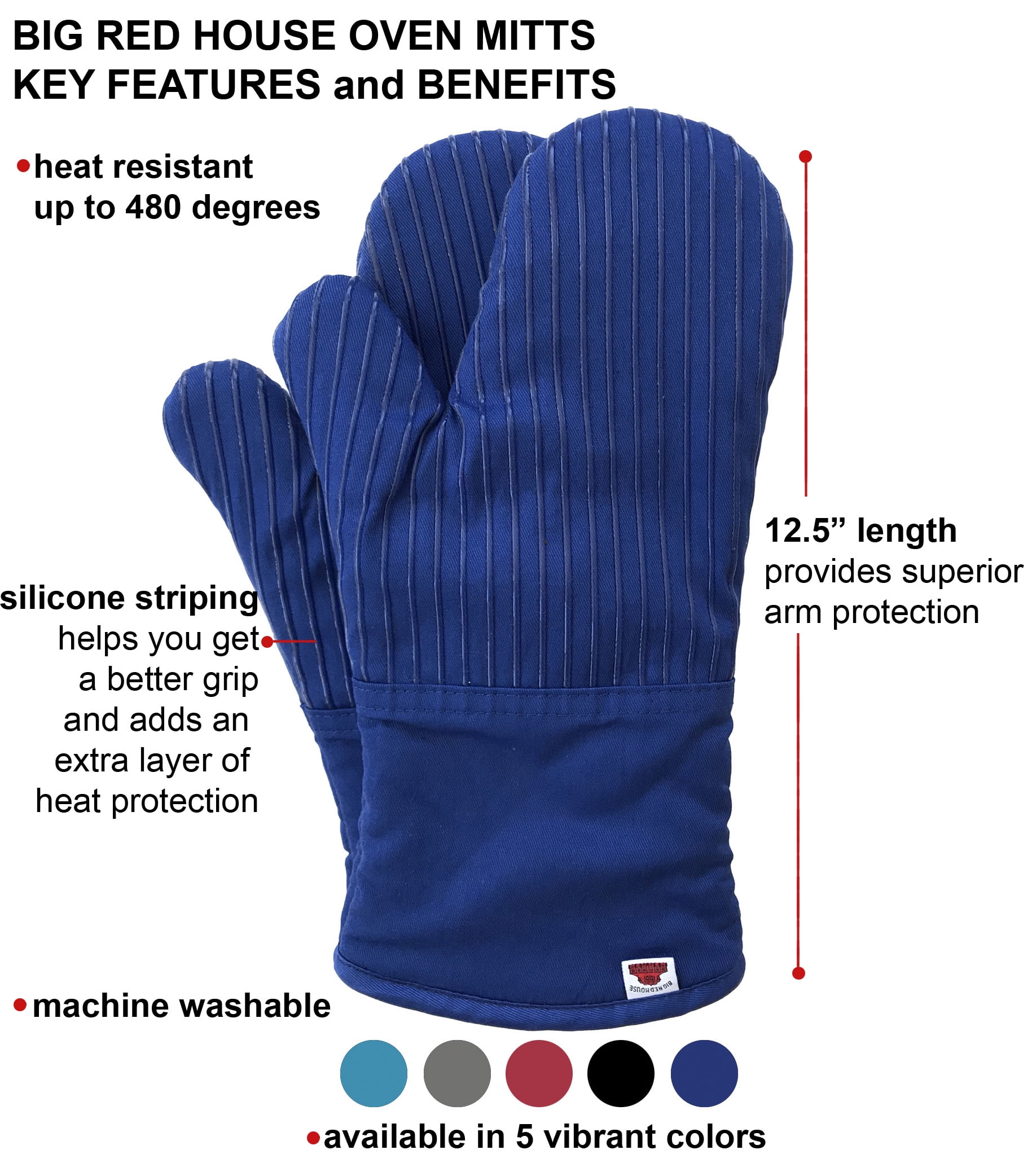 Big Red House Heat-Resistant Oven Mitts - Set of 2 Silicone Kitchen Oven  Mitt Gloves, Dark Royal Blue 