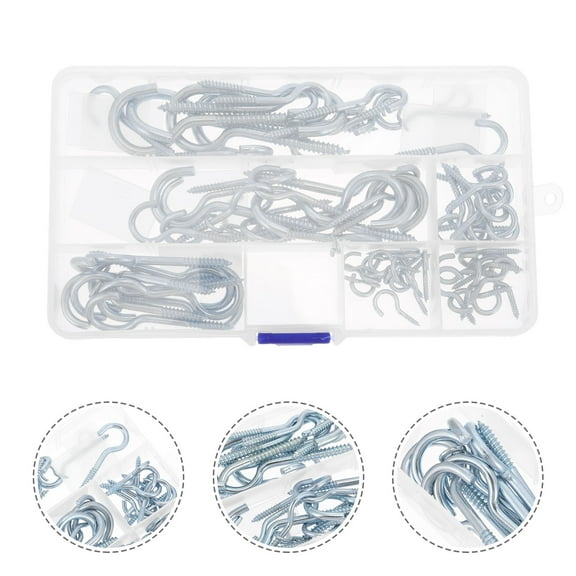 WASHWEPE 80Pcs Silver Curved Screw Hooks for Ceiling and Wall 2.8X1X0.1In