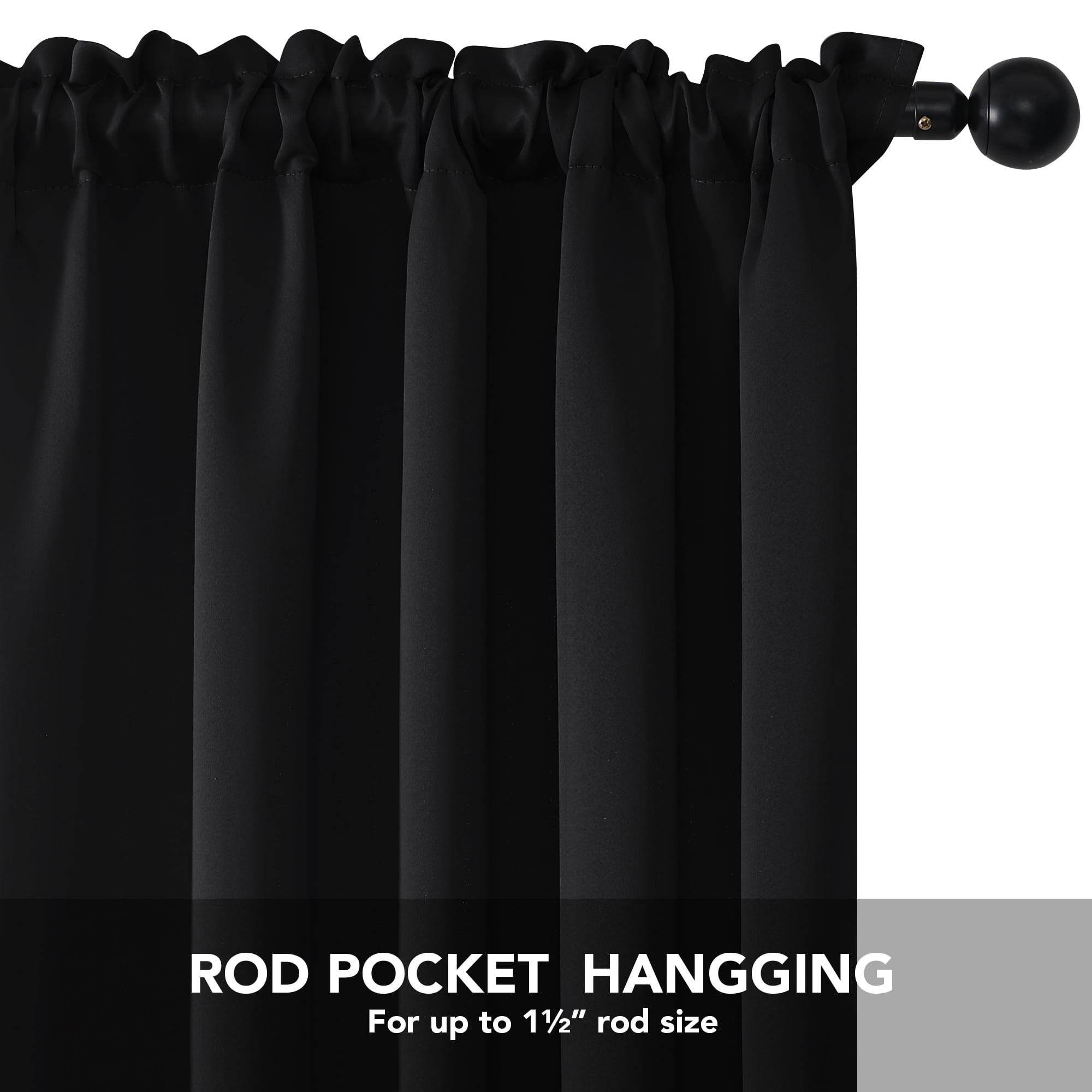 Deconovo Thermal Insulated Blackout Curtains 84 inches Length, Rod Pocket Room Darkening Black Curtains for Living Room, 42W x 84L, 2 Pieces