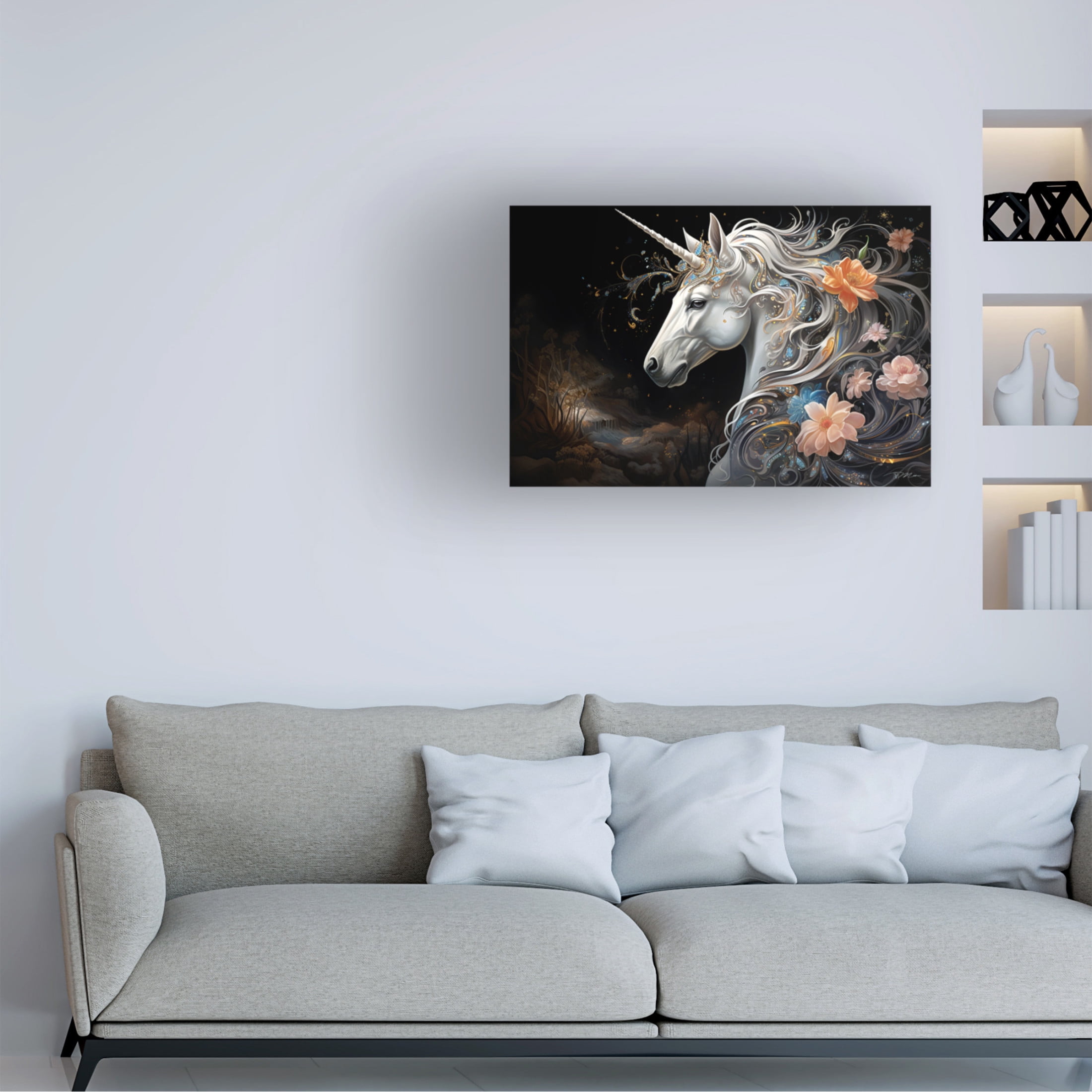 Canvas Wall Art - Momart 'Fantasy Unicorn 1' Wall Art for Living Room, Bedroom, or Office Décor by Trademark Fine Art - 47 x 30 Inches
