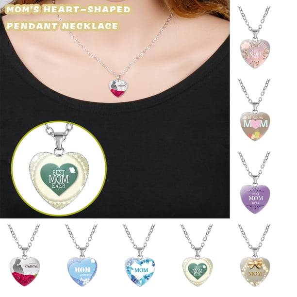 Fiudx Collar de Corazón, Elegante Joya con Colgante para Mamá, Elegante Accesorio de Piedras Preciosas, Aleación Duradera, Ideal para Fiestas, Banquetes, Regalo de Moda para Mujer, Incluye Caja.