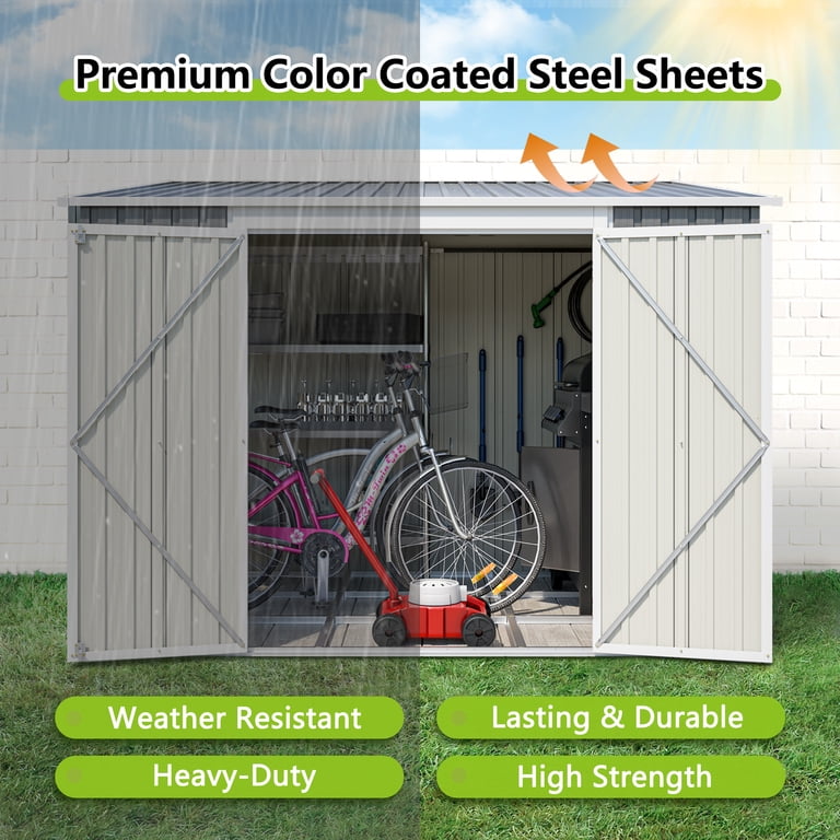 LZBEITEM 8x6 ft Outdoor Metal Storage Shed, Lean-to Design