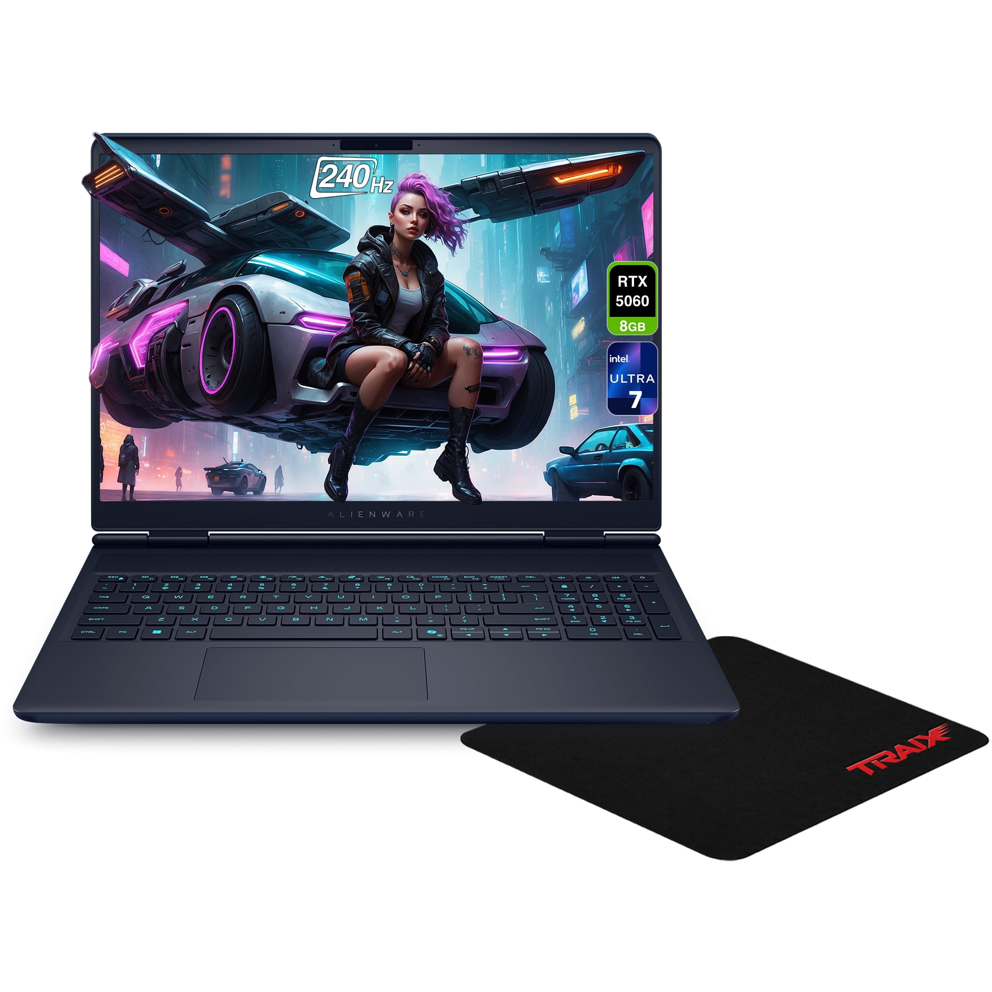 Alienware 16X Aurora Gaming Laptop, Intel Ultra 7-270HX, 16 GB DDR5 RAM, 512 GB PCIe SSD, 16" 2.5K (2560x1600) 240Hz OLED, Nvidia G-Force RTX 5060, RGB Backlit Keyboard, W11 Home, Blue+Traix Mousepad