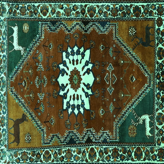Ahgly Company Machine Washable Indoor Square Persian Turquoise Blue Traditional Area Rugs, 7' Square