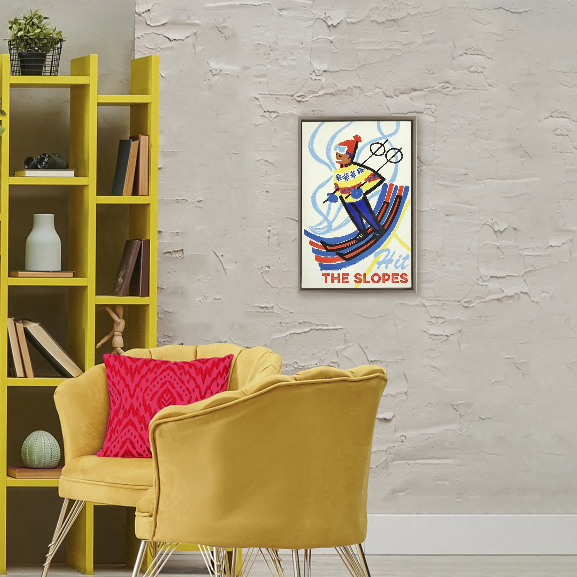 Stupell Industries Vintage Hit The Slopes Brown Framed Floater Canvas Wall Art, design by Grotto Studios