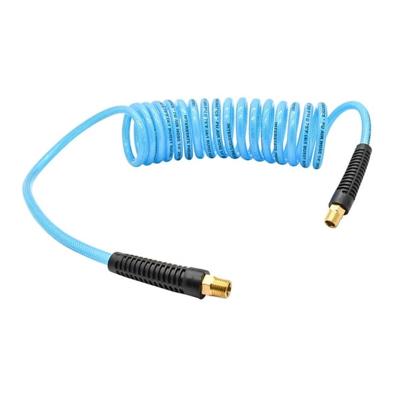 Interstate Pneumatics HR74-015S Clear Blue Polyurethane Recoil Hose 1/4" x 15 feet Swivel Fittings