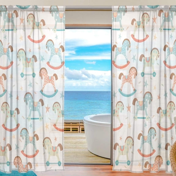Coolnut Sheer Curtains Baby Rocking Horse Gauze Door and Window Voile Curtain Panels for Bedroom Living Room W55 x L78 In 2