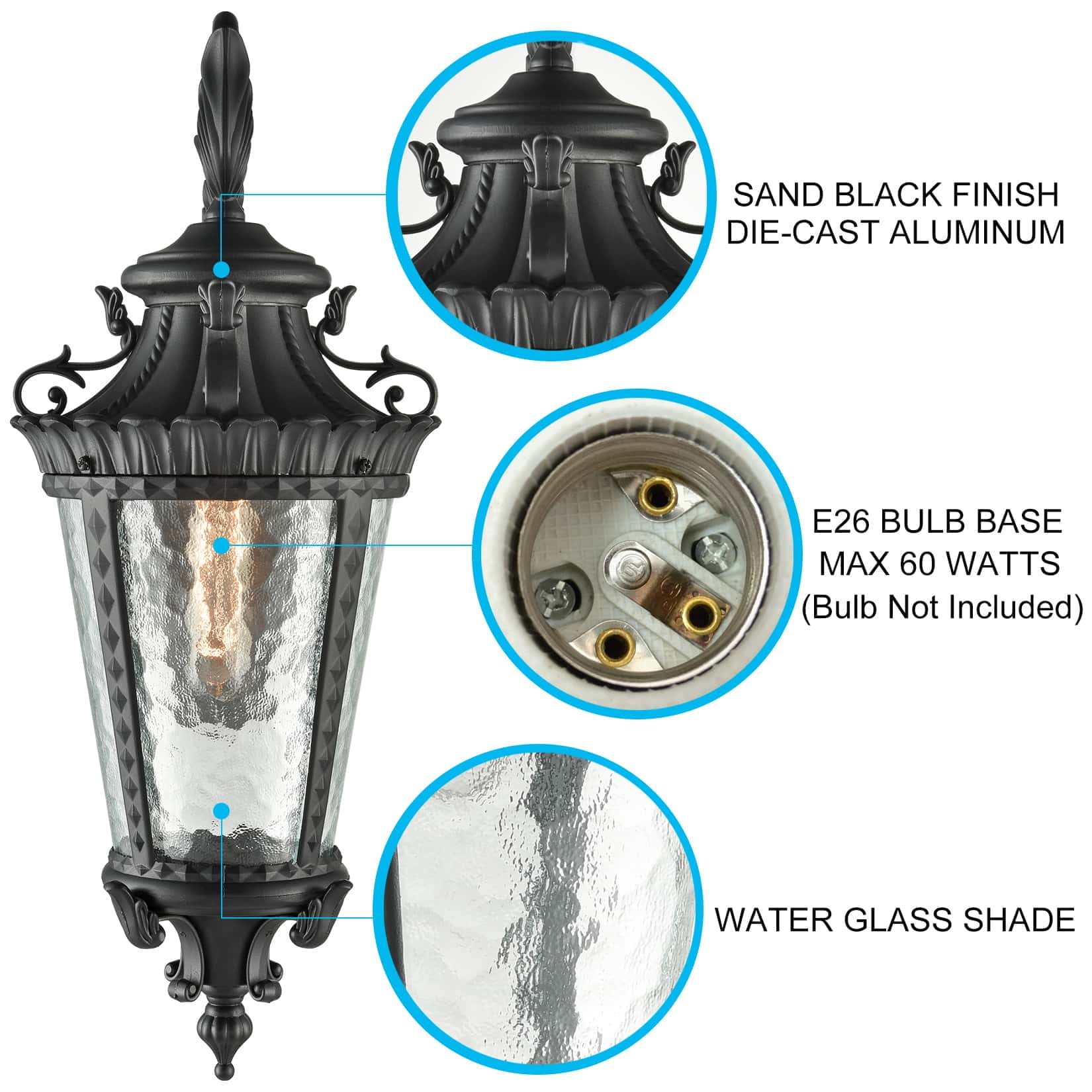 Black Outdoor Wall Lantern Sconce Waterproof Porch Light Fixture 1-Light