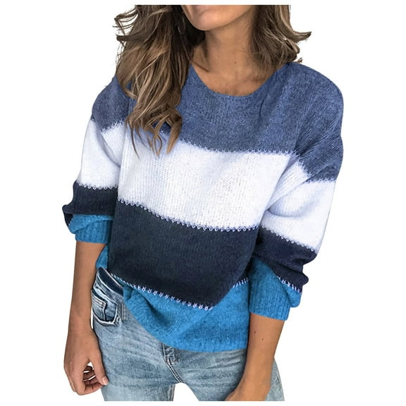 Linfrsh Lightweight Sweaters for Women Women 2025 Fashion Pullover Sweater Crew Neck Long Sleeve Shirts Blouse Knit Casual Cozy Clouds Top Blue,XL