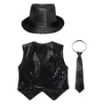 thumbnail image 4 of YONGHS Kids Boys Girls Stage Performance Sequined Vest Waistcoat Jacket Hip-Hop Street Dance Costume Black 13-14, 4 of 5