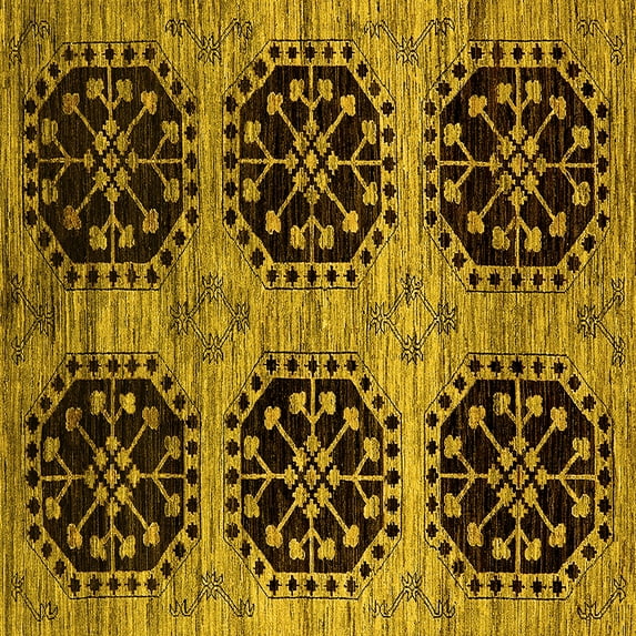 Ahgly Company Indoor Square Oriental Yellow Industrial Area Rugs, 6' Square