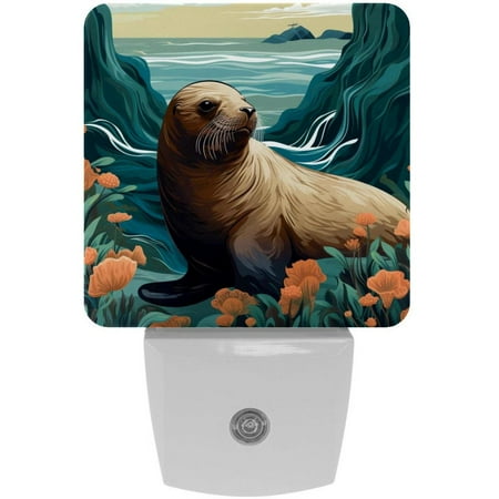 

Sea lion LED Square Night Light - Compact and Energy Efficient Illumination for Bedrooms and Bathrooms - Plug-in Wall Lamp with Auto Sensor