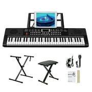 Glarry 61 Keys Keyboard Piano with X Stand, Bench, Built In Speakers for Beginners, for Beginners