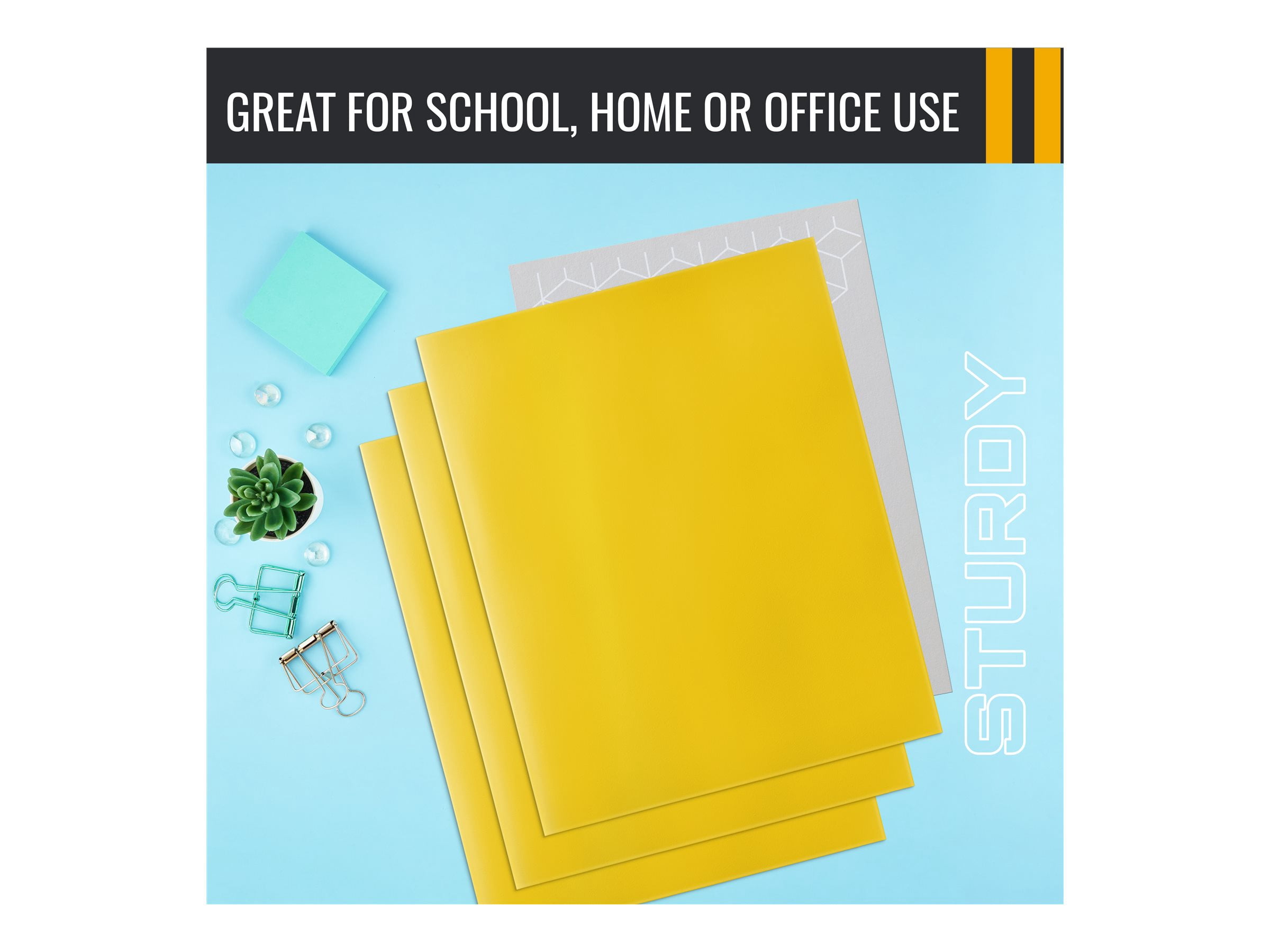 2 Pocket Glossy Laminated Yellow Paper Folders, Letter Size, 25-Pack, Yellow Paper Portfolios by Better Office Products, Box of 25 Yellow Folders