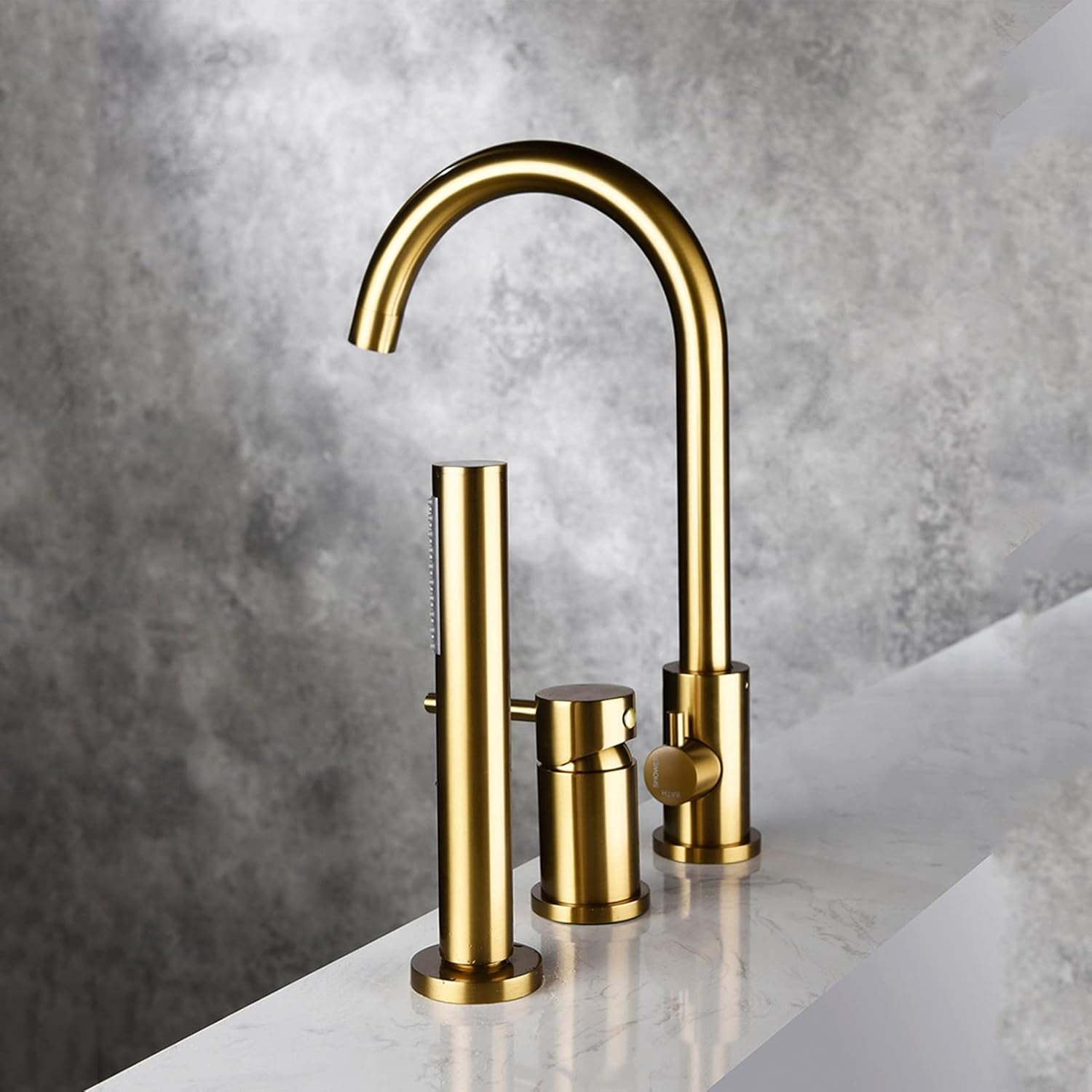Modern Bathroom Faucet, 3 Holes Single Handle Bathtub Filler Faucet with Handheld Shower Waterfall Spout,Matte Black