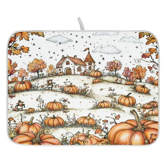 Harvest Pumpkin Dish Drying Mat for Kitchen, Quick Drying Absorbent Soft Durable 16" x 18"