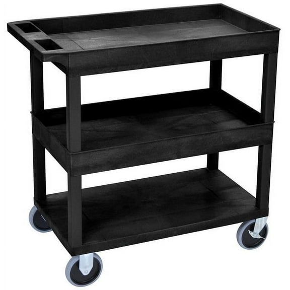 Luxor 18" x 32" Three Shelf Heavy Duty Combination Tub/Tub/Flat Utility Cart - Black
