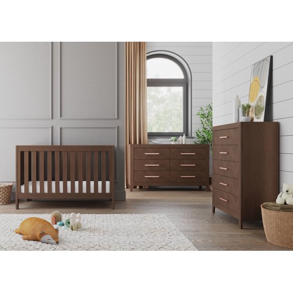 Child Craft Kieran Euro Crib, Dresser & Chest Nursery Set, 3-in-1 Convertible Crib, Toasted Chestnut, 3-Piece