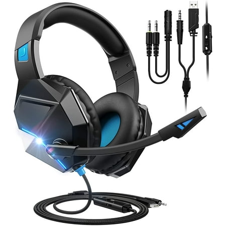 Mpow Gaming Headset with 120° Rotatable Noise Cancelling Mic, Bass Surround, LED Light, 3.5mm Compatible with PS4, PS5, Xbox One, PC, Wired Headphones for Adults Kids