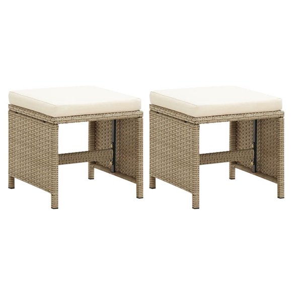 Juego de 2 taburetes de patio para exteriores VidaXL de poliratán beige con cojines