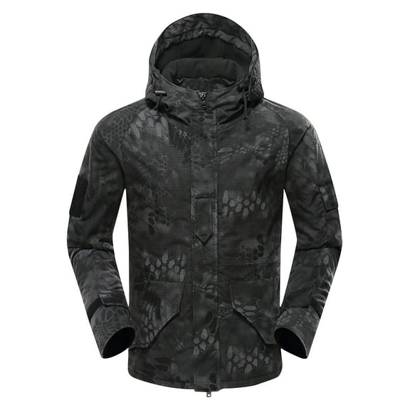 Zpanxa Men's Winter Camo Hooded Jacket Long Sleeve with Zippered Pockets, Insulated Casual Parka for Outdoor Activities Black L