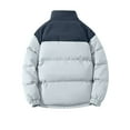 thumbnail image 3 of Htigea Men's Puffer Jacket Winter Warm Thick Padded Coat Trendy Patchwork Long Sleeve Coats Lightweight Outdoor Hiking Ski Jackets with Pockets Navy L, 3 of 7