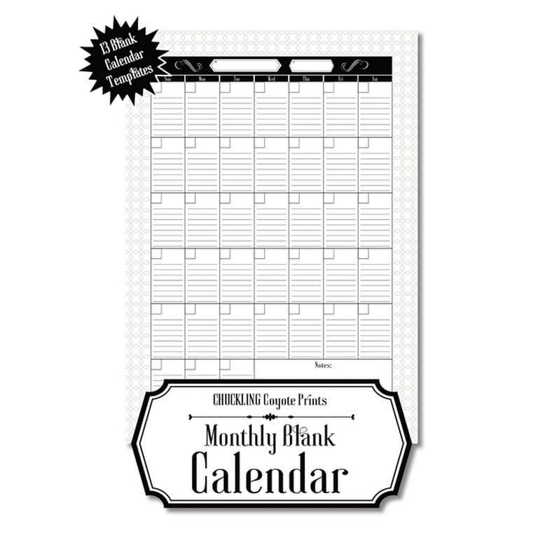 Monthly Blank Calendar : 8.5x11 Undated Calendar Fillable Templates for  Office, School or Home, Sun-Sat, Pages For Notes And To-Do Agenda  (Paperback) - Walmart.com