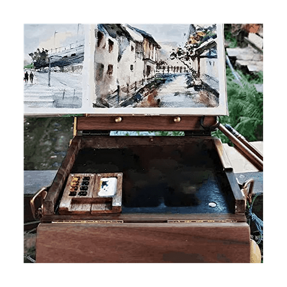 8 Grid Portable Sketchbook Palette, Wooden Colour Palette Box, Mini Travel Paint Tray Box with a Clip (Without Paint)