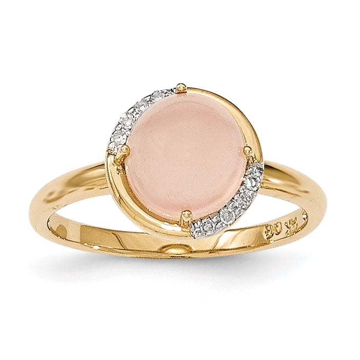14K Yellow Gold Pink Chalcedony and Diamond Ring by Saris and Things QG