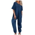 thumbnail image 1 of Combinaison une-Pièce à Col en V Unie pour Femme, Longue, Décontractée, Coupe Ample, Salopette, Pantalon, 1 of 5
