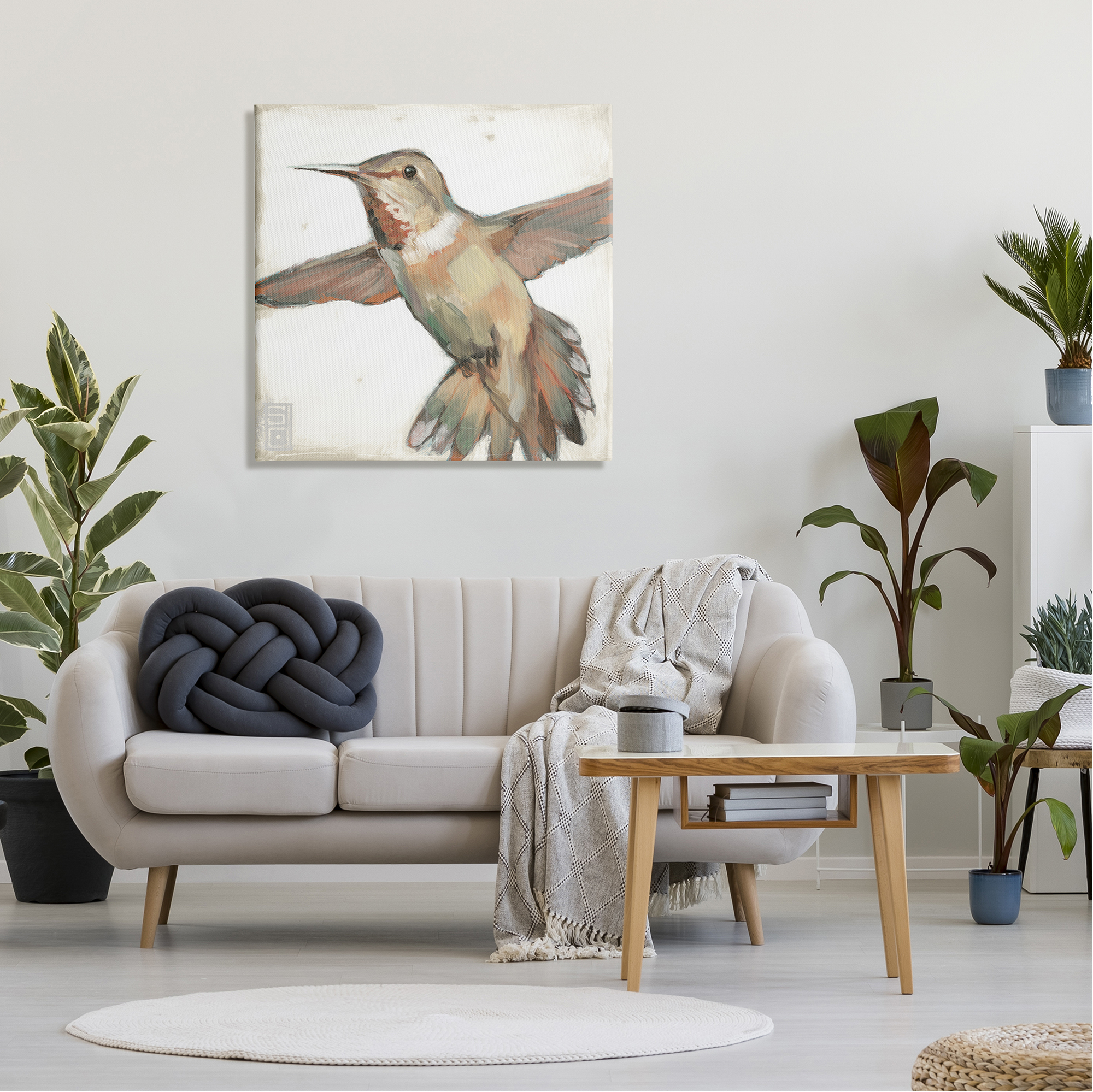 Stupell Industries Muted Hummingbird Portrait Animals Painting Wrapped Canvas Canvas Art Print Wall Art, 30 x 30