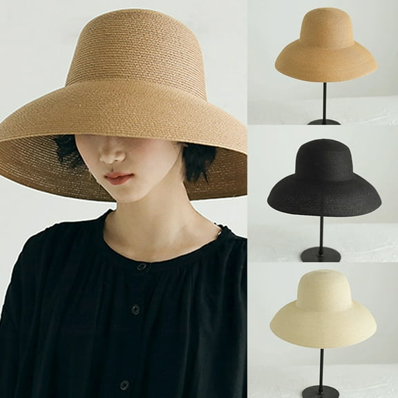 SPRING PARK Women Floppy Flanging Straw Sun Hat Summer Beach Cap Wide Brim Cap