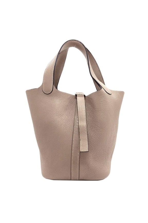 Pre-Owned Hermes Picotin PM Tourterelle Grey Handbag with Silver Hardware, Chevre Leather,...