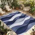 thumbnail image 2 of Outdoor Rug 5x7 ft Abstract Wave Pattern Texture Waterproof Outdoor Patio Rug Mat Non Slip Outside Area Rugs Carpet for RV,Camping,Porch,Deck,Pool,Balconybackyard,Navy Blue, 2 of 9