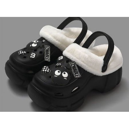 Solid Color Thermal Lined Clogs, Slip On Soft Sole Platform Non-Slip Fuzzy Shoes, Winter Plush Closed Toe Shoes