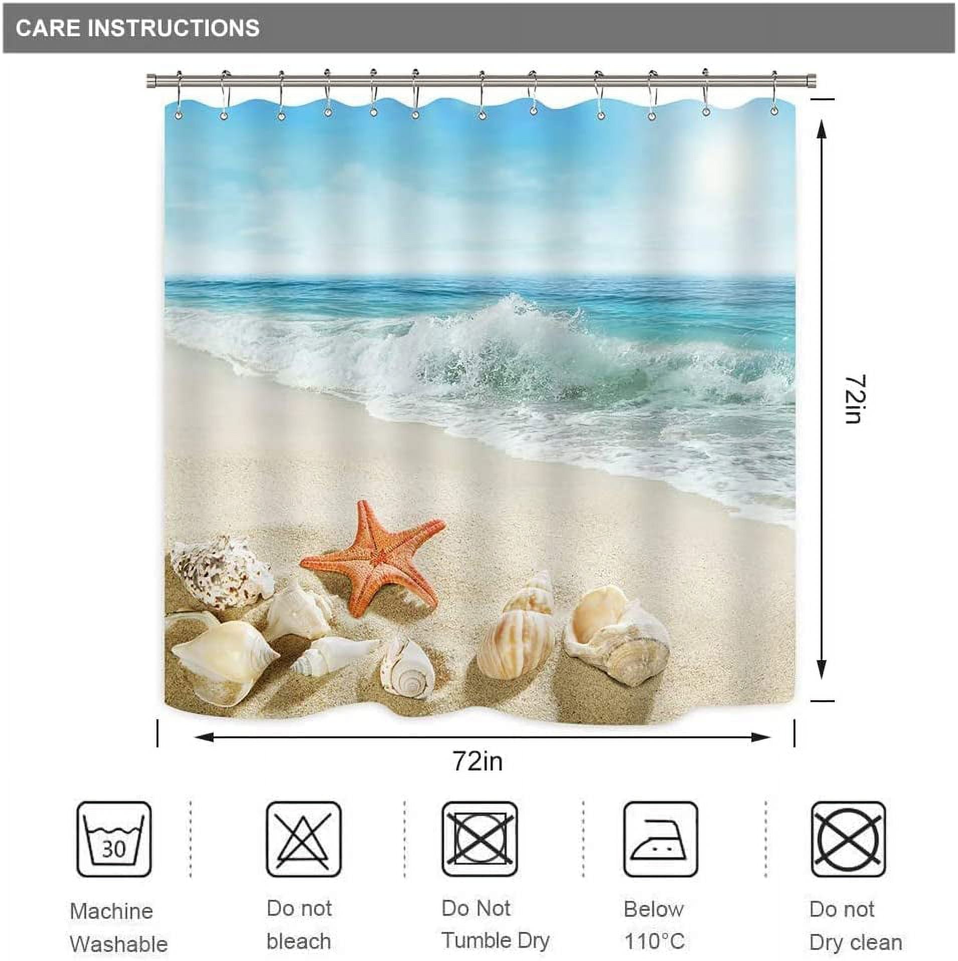 UOWRPOZ Beach Starfish Polyester Shower Curtain, 72" x 72" Waterproof