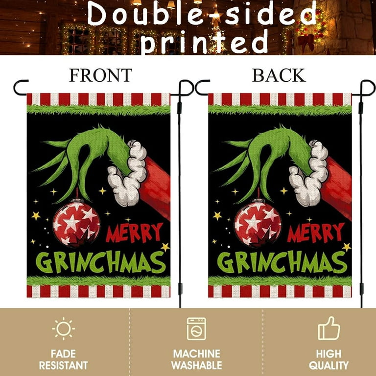 Grinch Christmas Garden Flag 12x18 Inch Double Sided for Outside, Grinch  Outdoor Christmas Decorations, Winter Holiday Christmas Balls Garden Flag 